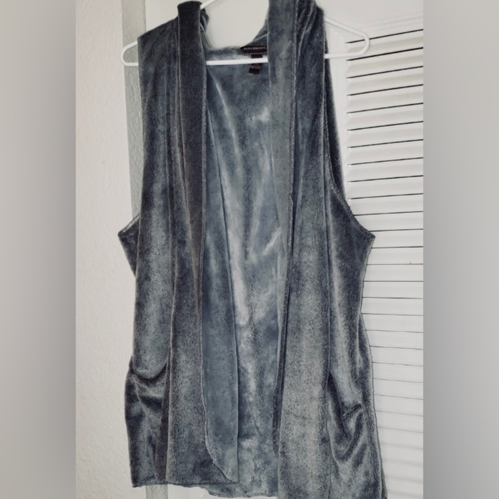 Shiny Gray silver Sleeveless Open hooded Vest